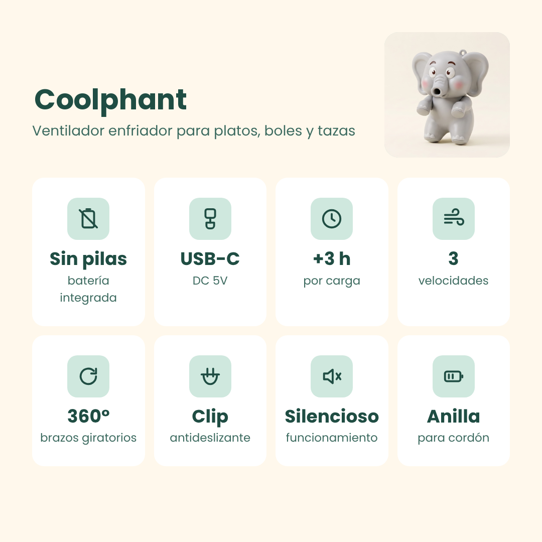 Elefante Sopla-Enfría Comidas y Bebidas